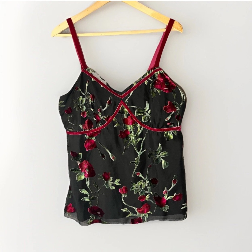 Whimsigoth Velvet Burnout Rose Cami Y2K Sheer Floral Babydoll Goth Top 16W